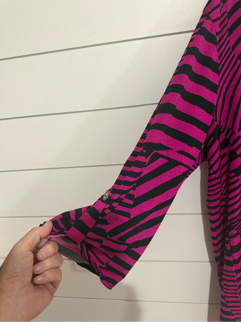 Dear Scarlett Fuchsia & Black Geometric Stripe Long-Sleeve Top - Picture 3 of 5